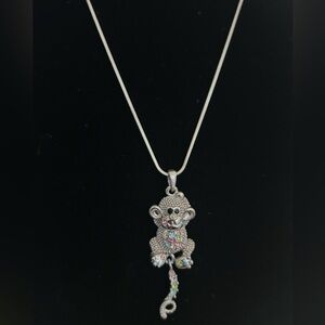 Monkey Animal Charm Multicolor Rhinestone Pendant Necklace